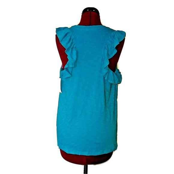 Gibson Top Blue Womens Size Small Sleeveless Flutter Sleeve Ruffle Back - Picture 2 of 7